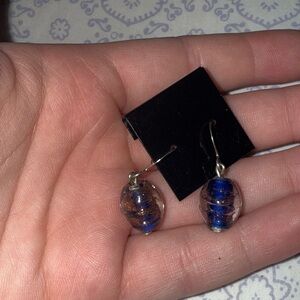 Elegant Blue and Gold glass blown earrings